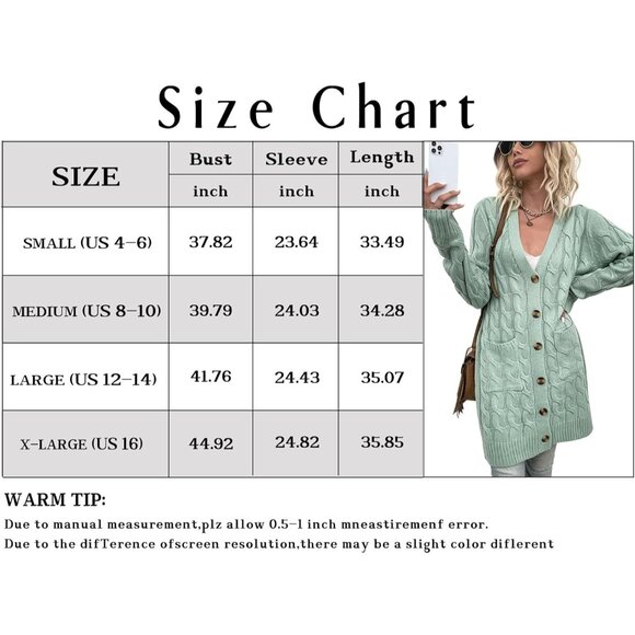 Disi Womens blue Cardigan Long Sleeves Cable Knit Open Front Loose Sweaters - Picture 5 of 5